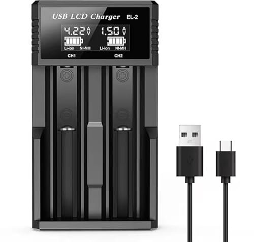 XBERSTAR 18650 Battery Charger Li-ion Battery Charger USB Charger with LCD Display for 0440 14500 16340 17335 17500 17650 8350 18500 18650 18700 25500 Li-ion Battery (Double Slot Charger)