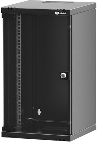 hb-digital Armario de red de 10 pulgadas, 12U, montaje en pared, puerta de cristal, cerradura, carcasa de pared, para router informático, panel de conexiones, carga de 30 kg, resistente, profundidad