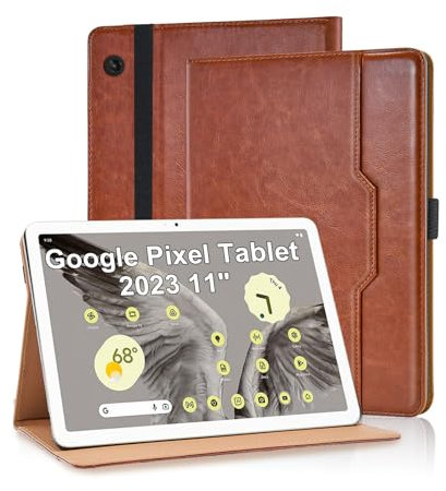 Vkooer Case for Google Pixel Tablet 11 Inch 2023 PU Leather Folio Flip Cover Multi-Angle Viewing Stand Protective Cover with Pocket & Pencil Holder - Brown