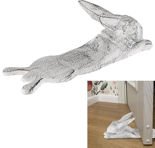 Sumnacon Cast Iron Cute Rabbit Door Stop - Heavy Duty Floor Door Stopper Avoid Drilling Hole,Vintage Iron Doorstop Wedge for Patio Yard Garden Farmhouse Home Office Commercial Industrial,Whitewash