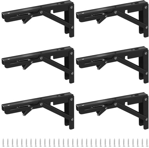 FAAING 6 Stück Klappscharnier mit Arretierung, 200mm Klappkonsole Schwerlast, Klappscharnier Wand Klappscharniere Regal Klappbar Regalwinkel für Klapptisch Wandtisch, Maximale Tragkraft 40kg