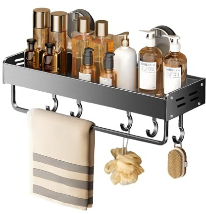 Kaslaider Duschablage ohne Bohren, Badezimmer Regal Organizer, Große Größe und Kapazität Duschregal mit 5 Haken, Aufhängen Dusche Regale Halterungen für Shampoo und Körperlotion