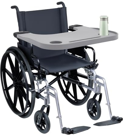 Rollstuhl-Tablett, 58x53cm Rollstuhl-Tablett-Tisch, Rollstuhl-Tablett-Tisch mit Getränkehalter für Menschen mit Behinderungen und eingeschränkter Mobilität (Grau)
