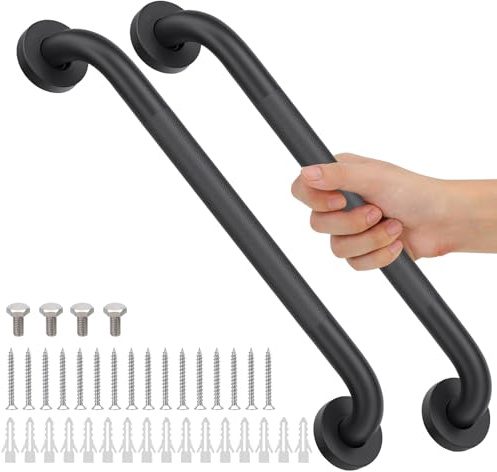 Lot de 2 barres d'appui de douche de 61 cm pour salle de bain des personnes âgées, poignées de support de sécurité en acier inoxydable noir, barre d'appui antidérapante pour salle de bain, blessure