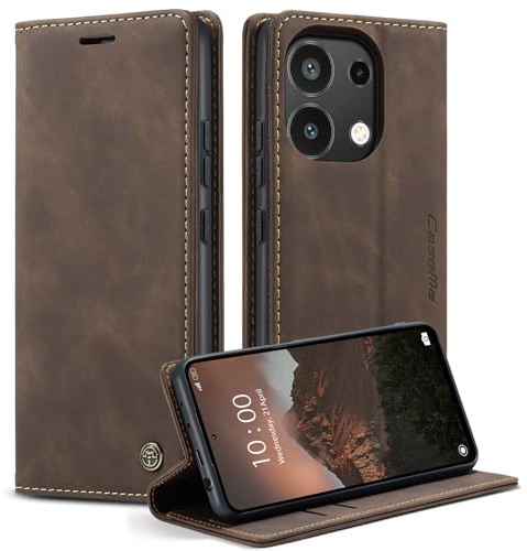 Monweicz Handyhülle für Xiaomi Redmi Note 13 4G Hülle Premium Lederhülle Klappbar Flip Case Tasche Magnet Kartenfach Standfunktion Klapphülle Schutzhülle für Xiaomi Redmi Note 13 4G - Kaffee