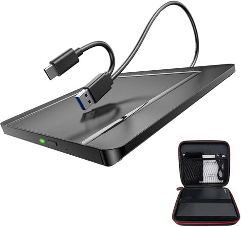 BHHB Unidades externas de CD y DVD con Bolsa de Almacenamiento, Unidad Externa de CD y DVD +/-RW USB 3.0, grabadora de CD, Unidad Externa, Lector de DVD, Unidad ROM Compatible con Laptop,