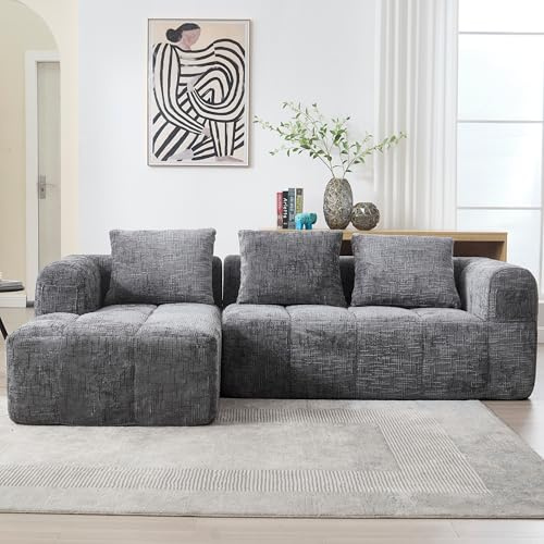 Modernes Ecksofa L Form Sofa, Couch mit Schlaffunktion, Modulares 3 Sitzer Sofa Couch für Wohnzimmer, Schlafzimmer, Apartment, Grau