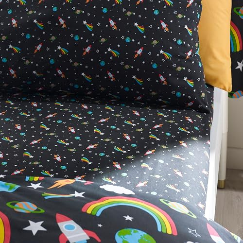 Catherine Lansfield Rainbow Rockets Single Fitted Sheet Black