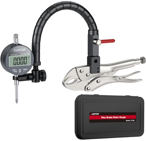 XUNTOP 25.4mm/0.01mm Comparateur Numérique pour Étrier de Frein - Outil de Mesure Automobile Professionnel avec Jauge de Déformation de Disque, Pince de Verrouillage 7'', Support Flexible 360°
