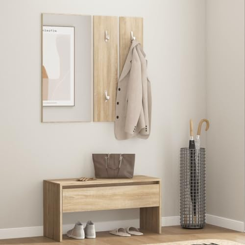 Qnhdfrt Flurmöbel Set Sonoma-Eiche Holzwerkstoff mit Sitzbank Spiegel und Garderobe 80 x 30,5 x 40 cm Robust & Multifunktional mit Stauraum für Flur Schlafzimmer und Esszimmer