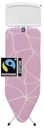 Brabantia Asse da stiro C Lilac Waves 124x45 cm, Tavola da stiro 100% cotone Fairtrade, con poggiaferro in metallo per stiratura a vapore, ampio spazio da stiro, pieghevole con altezza regolabile