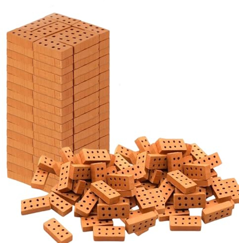 Yotlein 100 Stück Mini Ziegelsteine, 2 x 1 x 0.5cmMini Rot Simulation Ziegel, Modellbau Steine, Spielzeug Deko, für DIY Bauen, Puppenhaus, Garten Ornament, Spielzeug Deko(8 Loche Ziegelrot