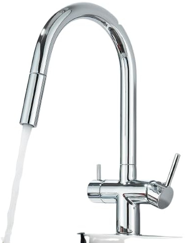 KLARWERK® Jana | ausziehbare 3-Wege Armatur Edelstahl Chrom Glanz| Filter Trinkwasser Wasserhahn Küche | Osmose Mischbatterie U-Auslauf 3 Anschlüsse