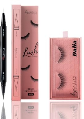 By Caitlyn 2-in-1 Lash Glue Eyeliner Pen (Black Shade) & Luxury Vegan Lashes (Dalia Style) Bundle
