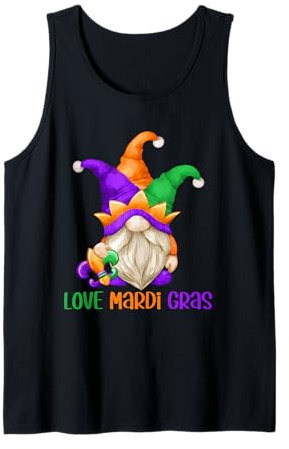 Funny Carnival GNOME with Fool Cap for Girls Love Mardi Gras Tank Top