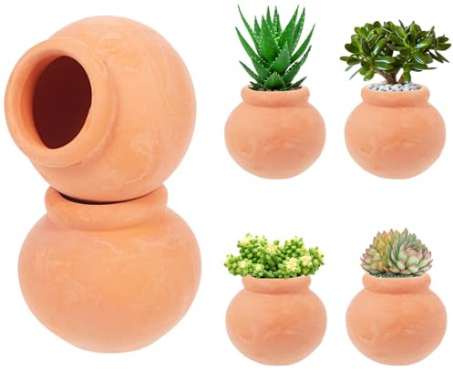 WEKADRIN Lot de 6 Pots pour Plantes Succulentes en Terre Cuite Rouge, Mini Jardinières 3,9 X 3,9 X 3,5 Cm Drainage, Petits Pots pour Cactus et Décoration Balcon, Bureau et Jardin