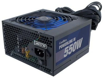 CoolBox Powerline 3 PC-Netzteil 550 W, ATX, 85 % Effizienz, ultra-leiser Lüfter 12 cm, SMD- und DC-DC-Technologie, Emi-Filter, lange Flachkabel, Schwarz