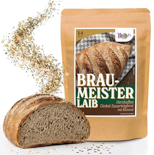 Marcel's Dinkel-Braumeister Brotbackmischung mit Sauerteig (1200g für 3-5 Brote) | Sauerteig-Backmischung mit Kümmel | Für Ofen & AirFryer | In nur 1 Minute zubereitet | Extra saftig &10 Tage frisch