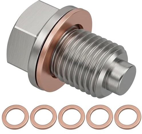 Tapón Magnético Aceite M14x1.5, con 5 Arandela Carter Aceite | Tornillo Drenaje Aceite Magnético Universal de Acero Inoxidable, Tapón Cárter Aceite Reutilizable para Coche, Moto, Barco