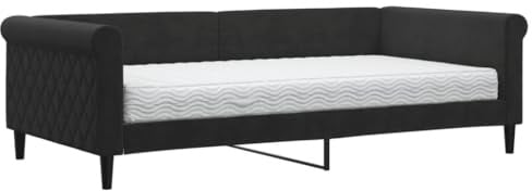 HFXHIJXQ Tagesbett Schwarz mit Matratze 100x200 cm Samt inkl Schaumstoffmatratze Boxspringoptik Modernes Design Klappbar für Wohnzimmer Schlafzimmer Gästezimmer