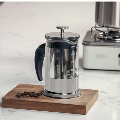 Kaffeepresse 600ml Edelstahl Glas für für french Press für Kaffee und Tee mit Feinfilter Siebdruckmethode Zuhause Büro(600ml)
