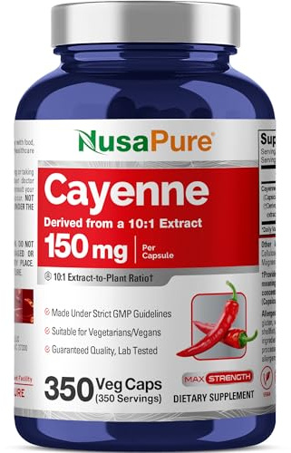 NusaPure Cayenne Pepper Capsules, 150 mg, 350 Veggie Capsules (Non-GMO, Vegan)