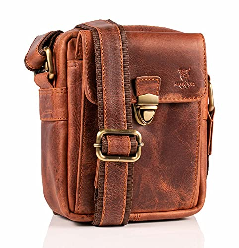 MATADOR kleine kompakte Leder Umhängetasche Herren Ledertasche Schultertasche Vintage Tan Braun