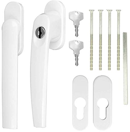 Alu Terrassentürgriff Paar mit Flachgriff für Rollladen - Weiss RAL9016 - abschließbar