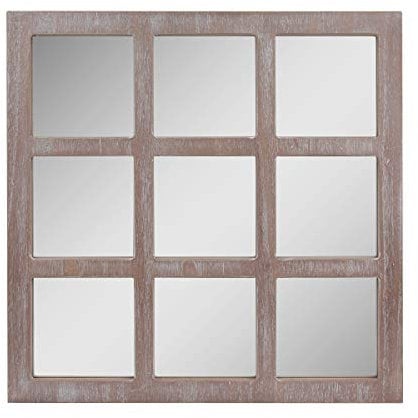Stonebriar 23.5 x 23.5 Square Rustic 9 Panel Window Pane Hanging Wall Mirror with Attached Mounting Brackets