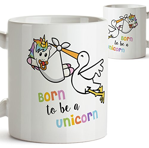 MUGFFINS Taza Unicornio (en inglés) - Born to be a Unicorn - Regalo Original con Frases Divertidas para desayunos