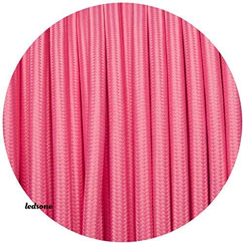 Cavo intrecciato, cavo tripolare rotondo, da 10 metri, cavo elettrico vintage intrecciato flessibile, tessuto in filo di alta qualità, cavo elettrico realizzato nel Regno Unito, Tessuto, Shiny Pink