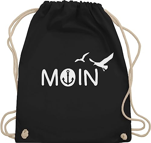 Turnbeutel Rucksack - Sprüche Statement - Moin Moin Hamburg Maritime Nordsee Geschenk - Unisize - Schwarz - beutel seemann mit aufschrift boot stoffrucksack maritimer statements möwe stoffbeutel