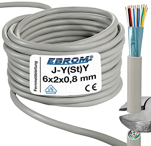 EBROM Fernmeldeleitung Telefonkabel Datenübertragung J-Y(St) Y 6x2x0,8 mm geschirmt - Meterware auf den Meter genau - Auswahl in 1 Meter Schritten bis 150 Meter - Ihre ausgewählte Länge: 10 Meter