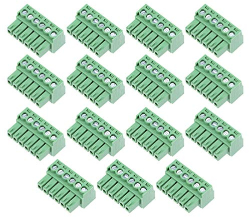 sourcing map 15 Stück AC300V Tonhöhe 6P Flach Winkel Klemmschiene Stecker Grün 8A 3.5mm