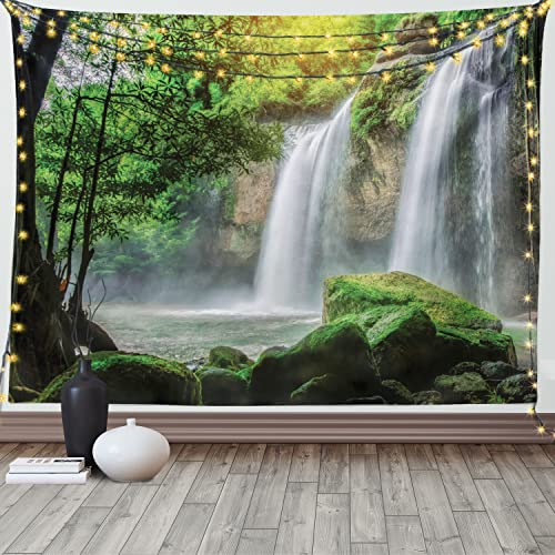 ABAKUHAUS Grün Wandteppich und Tagesdecke, Wasserfall Natur Exotic aus Weiches Mikrofaser Stoff Waschbar ohne Verblassen Digitaldruck, 230 x 140 cm, Waldgrün