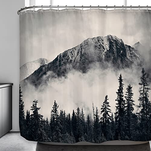 Riyidecor RY-WHRV Rideau de douche extra large 274 x 183 cm avec crochets métalliques Motif arbre brumeux paysage fumé Décoration d'intérieur Arbre extérieur Photo Decor Tissu