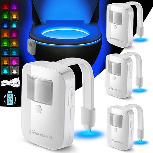 Chunace Rechargeable Toilet Night Lights 4 Pack, Motion Detection Bowl Nightlight Sensor for Bathroom Decorations, Cool Fun Gadget for Kids Men Dad Boys Mom Father's Day