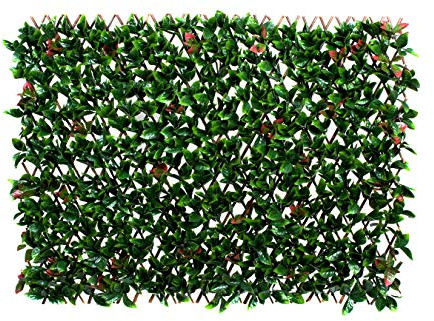 Treillis Artificiel en Saule Vert Extensible avec Feuilles Vertes et Rouges (1 m x 2 m) – Résistant aux UV