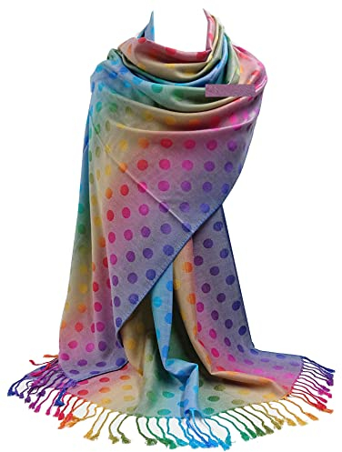 GFM® Damen Regenbogenfarben Schal im Pashmina-Stil - Polka Dot - Grau Mehrfarbig - (NPolkapash-BH)