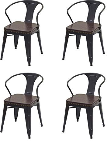 Mendler 4er-Set Esszimmerstuhl HWC-H10d, Stuhl Küchenstuhl, Chesterfield Metall Kunstleder Industrial Gastro - schwarz-braun