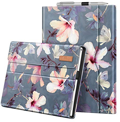 Fintie Hülle für Microsoft Surface Pro 7+ / 7/6 / 5/4 / 3 - Multi-Sichtwinkel Kunstleder Tasche Schutzhülle mit Dokumentschlitze, Type Cover kompatibel, Blühender Hibiskus