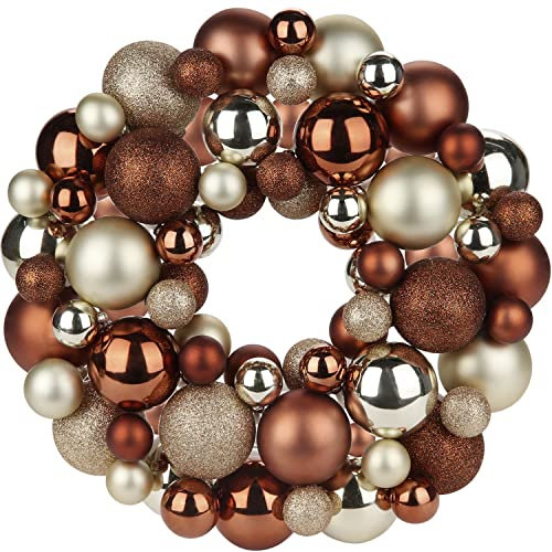 Oairse 13 Christmas Ball Wreath with 66 Christmas Baubles Christmas Hanging Decorations Door Wall Ornament Front Door Baubles Wreath Shatterproof Balls for Xmas Party New Year
