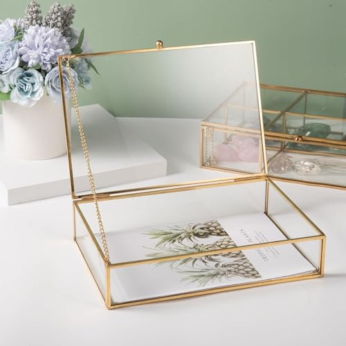 Feyarl Glas Schmuckbox, Rechteckige Aufbewahrungsbox mit Deckel, 22 x 15 x 5 cm, für Kosmetik und Bastelbedarf