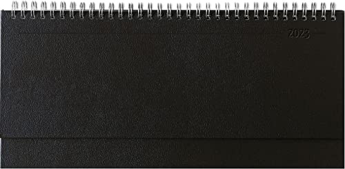 Tisch-Querkalender Balacron schwarz 2023 - Büro-Planer 29,7x13,5 cm - mit Registerschnitt - Tisch-Kalender - verlängerte Rückwand - 1 Woche 2 Seiten