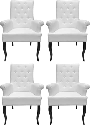 Casa Padrino Chesterfield Neo Barock Esszimmerstuhl 4er Set Weiß/Schwarz - Kunstleder Stühle mit Armlehnen - Barock Möbel
