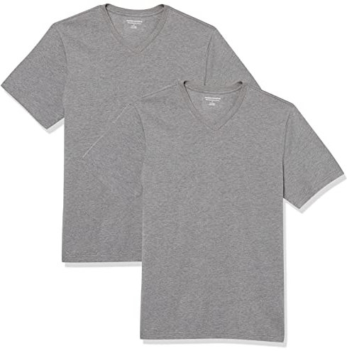 Amazon Essentials Camisetas de Cuello en v de Manga Corta Hombre, Pack de 2, Gris Mezcla, L