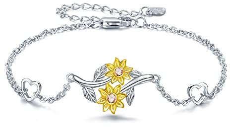 YEESIA Sonnenblumen-Armband für Damen, 925er Sterlingsilber, Sonnenblumen-Armband, verstellbar, „You Are My Sunshine“, Schmuck, Geschenk für Frauen
