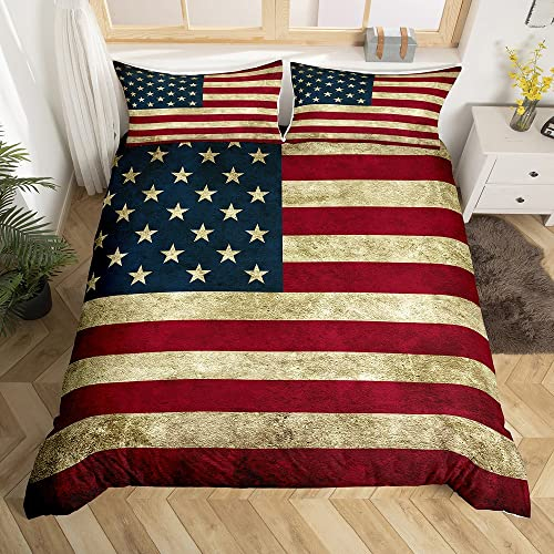 Amerikanische Flagge, Bettbezug USA, Patriotisch, Bettwäsche, 220 x 240 cm, für Männer und Erwachsene, weich, leicht, Set mit Bettbezug mit 2 Kissenbezügen