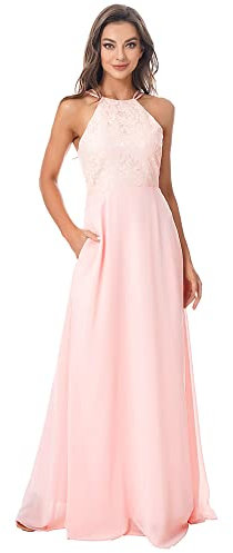 IEFIEL Femme Robe Cérémonie Cocktail Soirée sans Manches Longue Robe Bustier Mariage Demoiselle d'honneur Dos Nue Zippé Taille Haute Rose 48