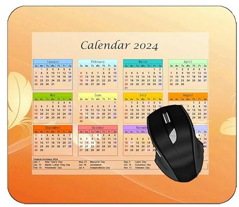 YENDOSTEEN 2024 Kalender-Mauspad mit Feiertagen, Malediven-Palmen, rutschfestes Gummi-Mauspad, 300 x 250 x 3 mm